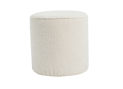 Designer-Hocker wei&szlig;er Stoff aus Boucl&eacute;-Wolle D 40cm MERIBEL