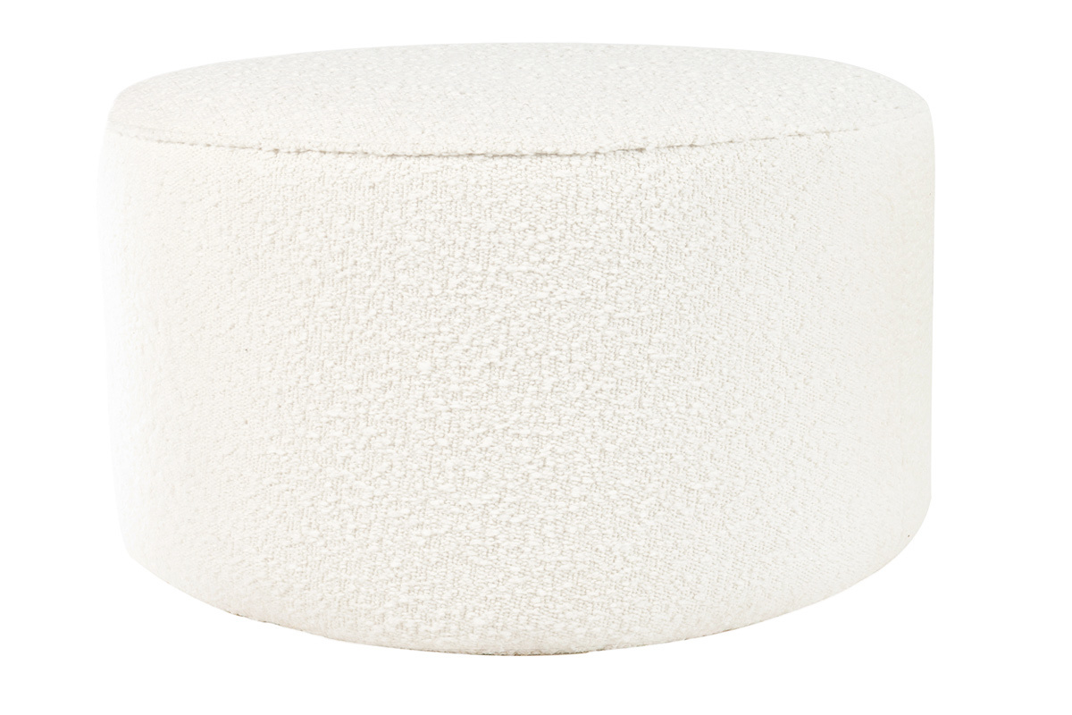 Designer-Hocker weier Stoff aus Boucl-Wolle D 70cm MERIBEL