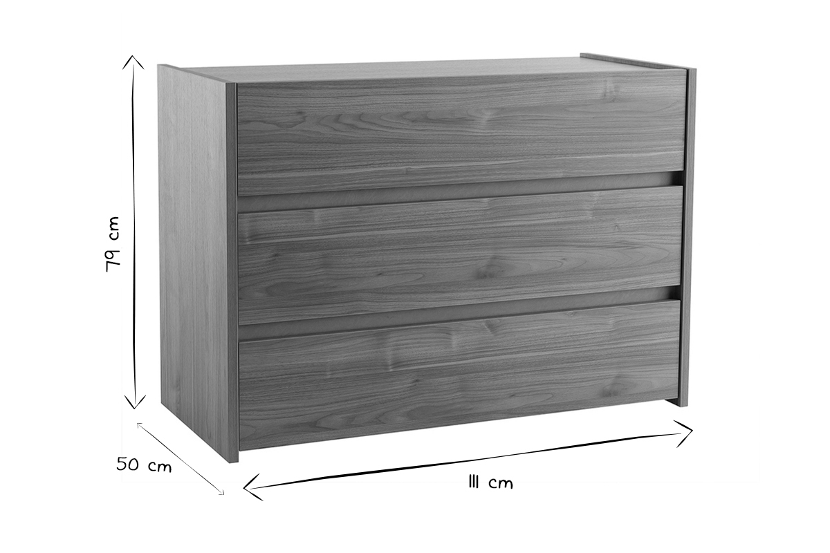 Designer-Kommode mit 3 Schubladen in Eichenholz-Finish B 111 cm ODE