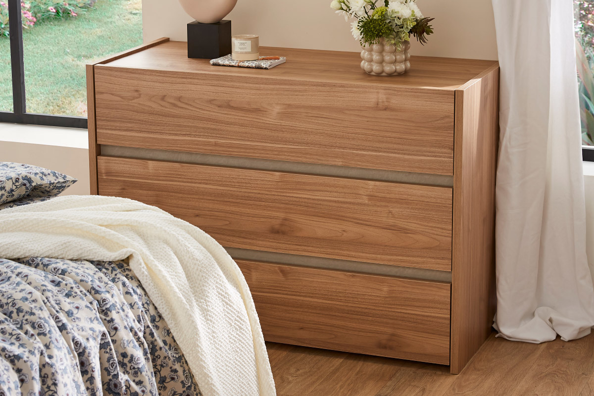 Designer-Kommode mit 3 Schubladen in Walnuss-Finish B 111 cm ODE