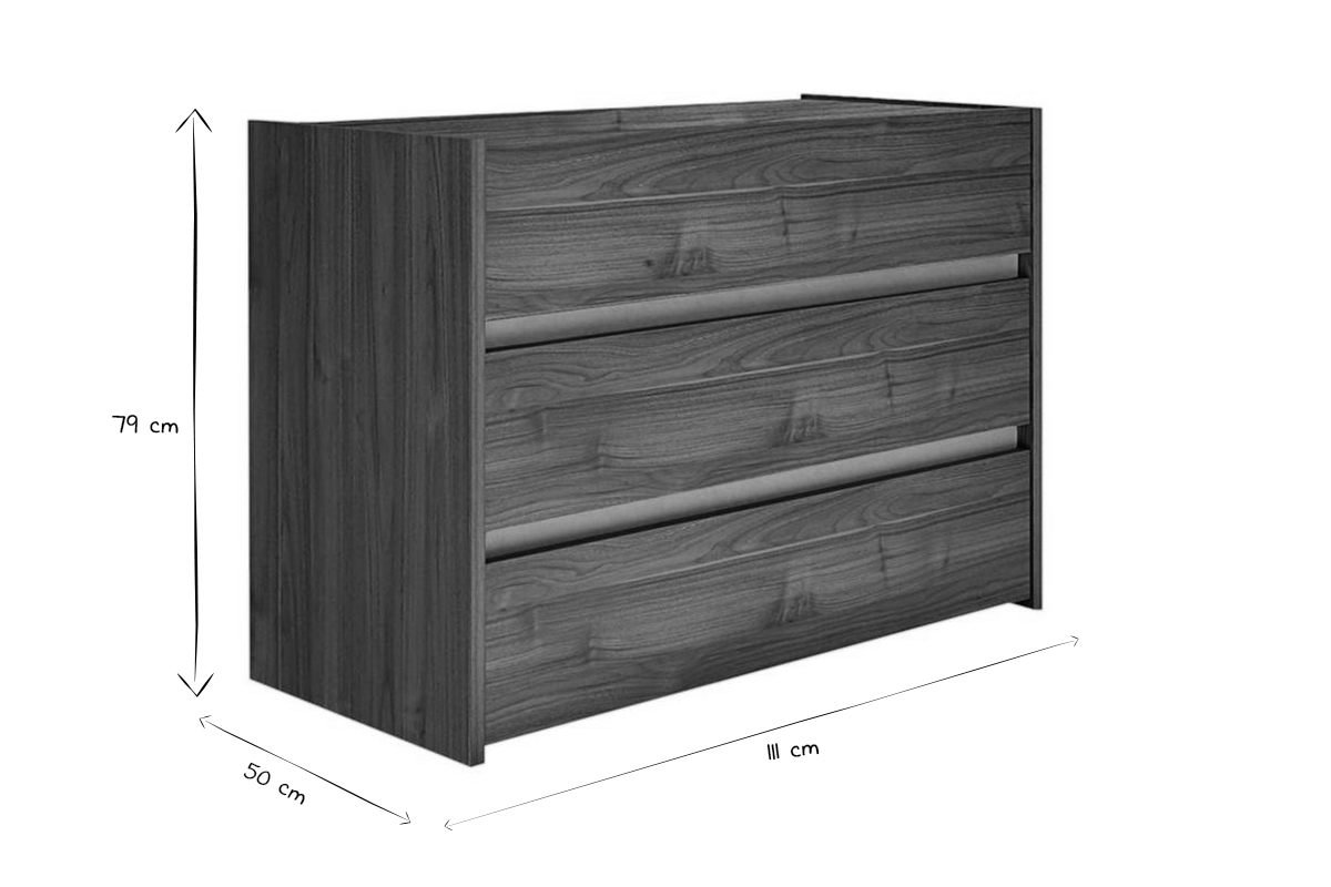 Designer-Kommode mit 3 Schubladen in Walnuss-Finish B 111 cm ODE