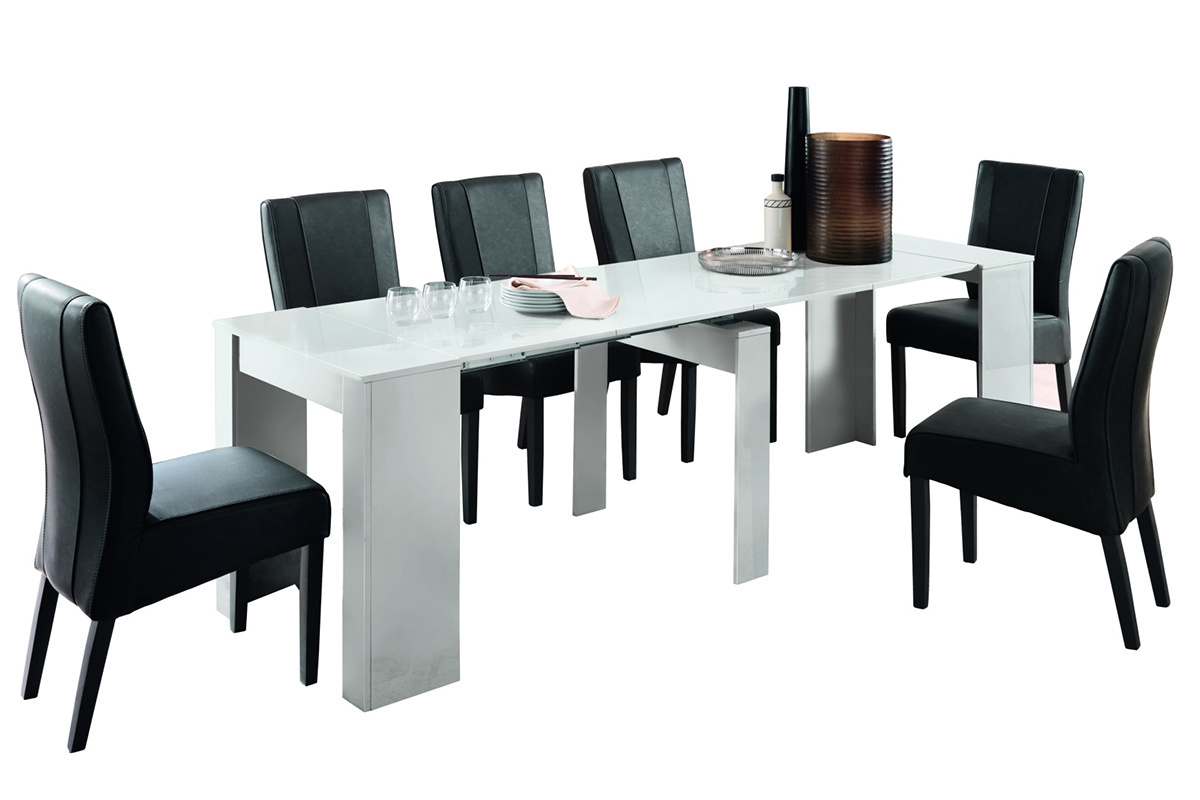 Designer-Konsolentisch ausziehbar glnzend wei L54-252 cm COMO