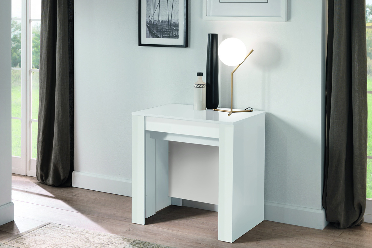 Designer-Konsolentisch ausziehbar glnzend wei L54-252 cm COMO