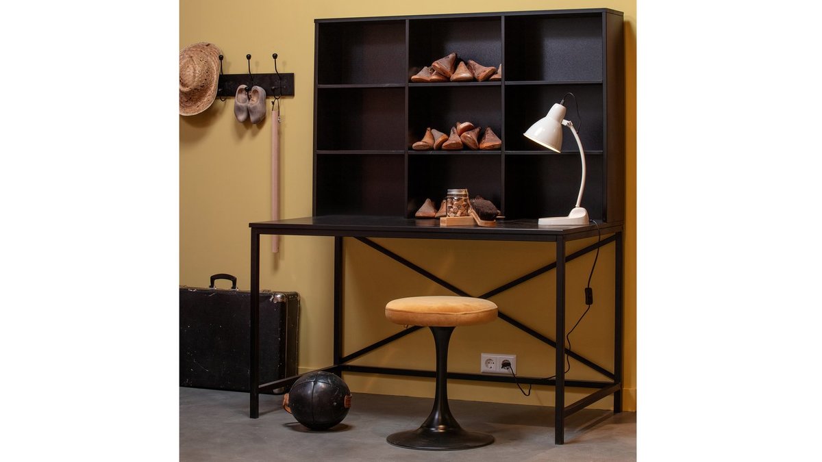 Designer-Schreibtisch aus Holz und schwarzem Metall SCRIB