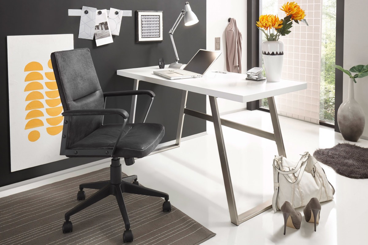 Designer-Schreibtisch matt wei und gebrstetes Metall STYLO