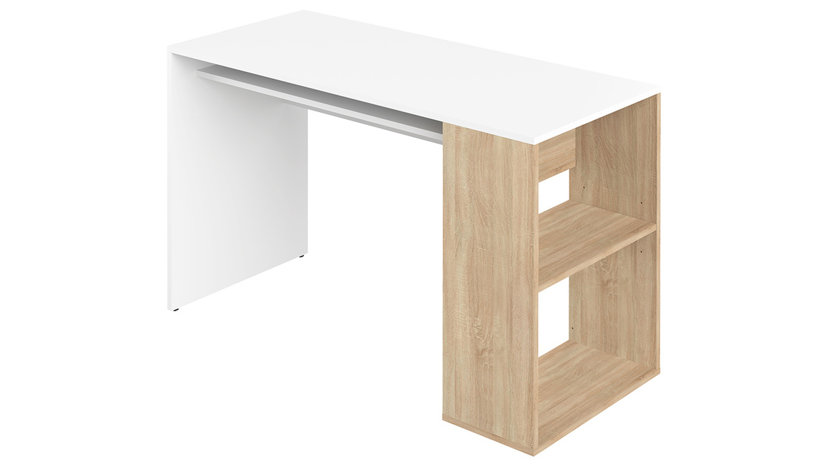 Designer-Schreibtisch wei und helles Holz L114 cm ROUSSO