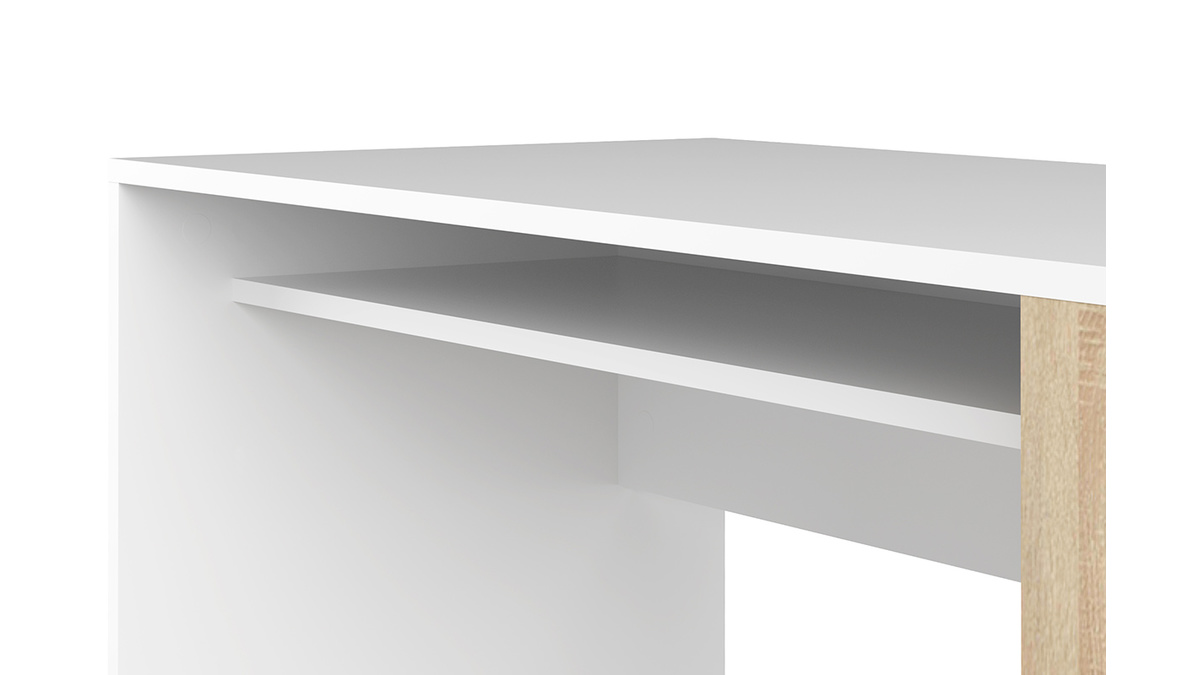 Designer-Schreibtisch wei und helles Holz L114 cm ROUSSO