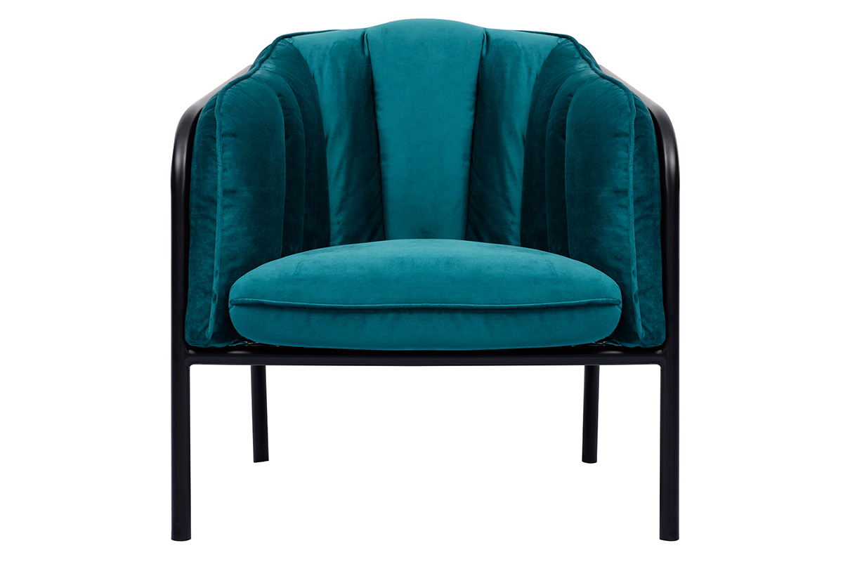 Designer-Sessel MALONE aus petrolblauem Samt