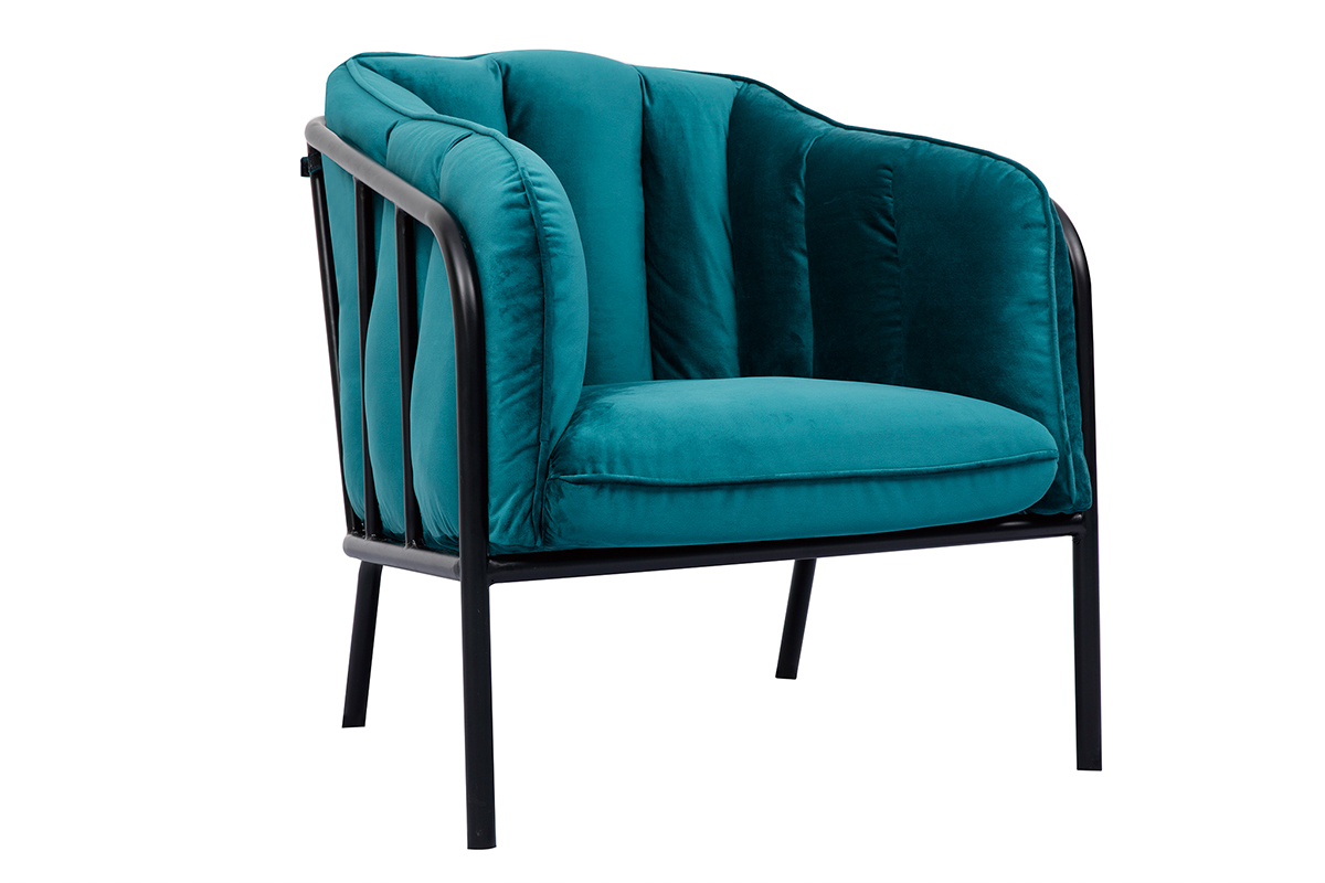 Designer-Sessel MALONE aus petrolblauem Samt