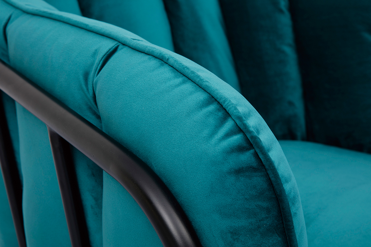 Designer-Sessel MALONE aus petrolblauem Samt