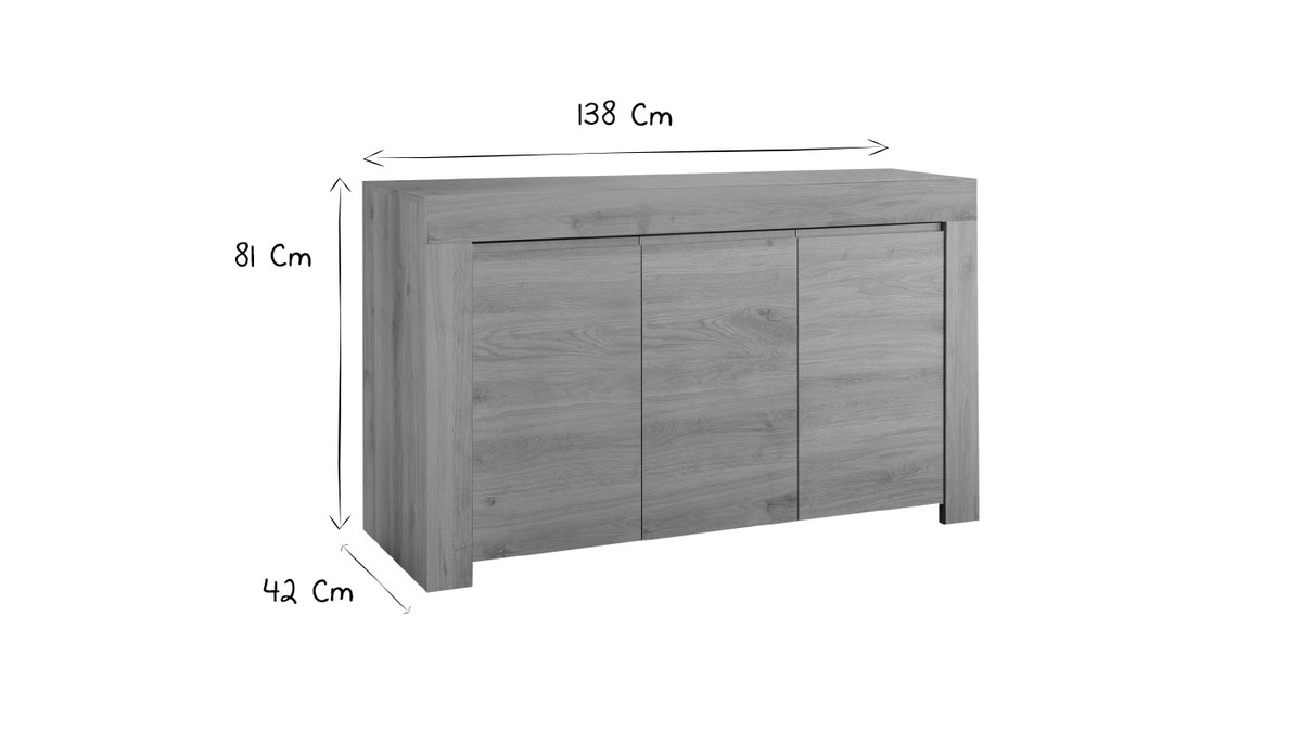 Designer-Sideboard in Eichenholz-Dekor L138 cm TINO