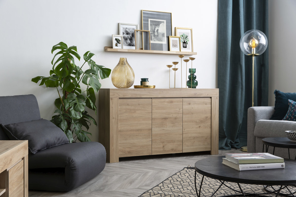 Designer-Sideboard in Eichenholz-Dekor L138 cm TINO