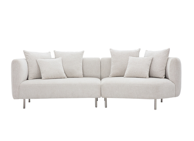 Designer-Sofa 3-4 Plätze aus Samteffekt Chenille-Stoff beige und verchromtem Metall IGLESIAS
