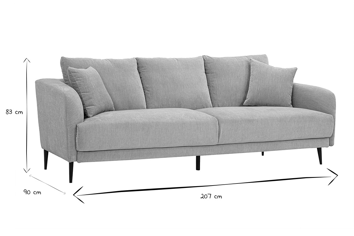 Abmessungen des Design-Sofas JERRY mit 3 Pl�tzen in Schwarz und Wei�: 83 cm (H) x 90 cm (T) x 207 cm (L)