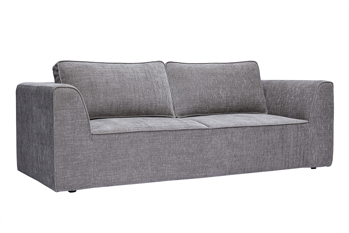 3-Sitzer-Designsofa aus grauem Stoff in Samtoptik mit strukturierter Oberfl�che, 3/4-Ansicht