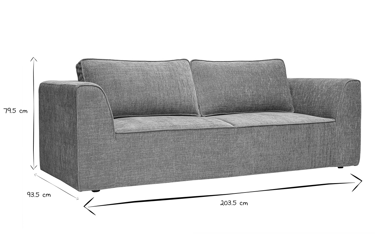 Abmessungen des Design-Sofas GRAMMY f�r 3 Personen in Schwarz und Wei�: 203,5 cm x 93,5 cm x 79,5 cm.