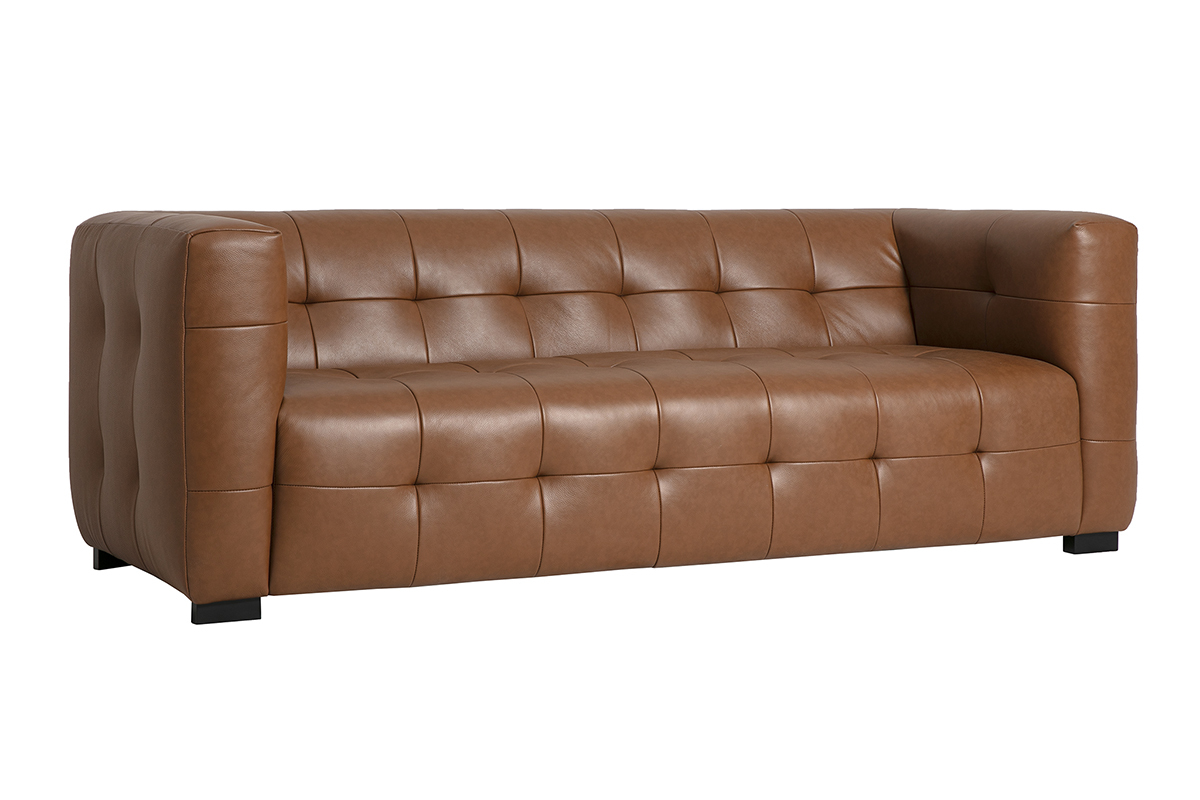 Designersofa f�r 3 Personen aus braunem Leder, Ansicht von 3/4.