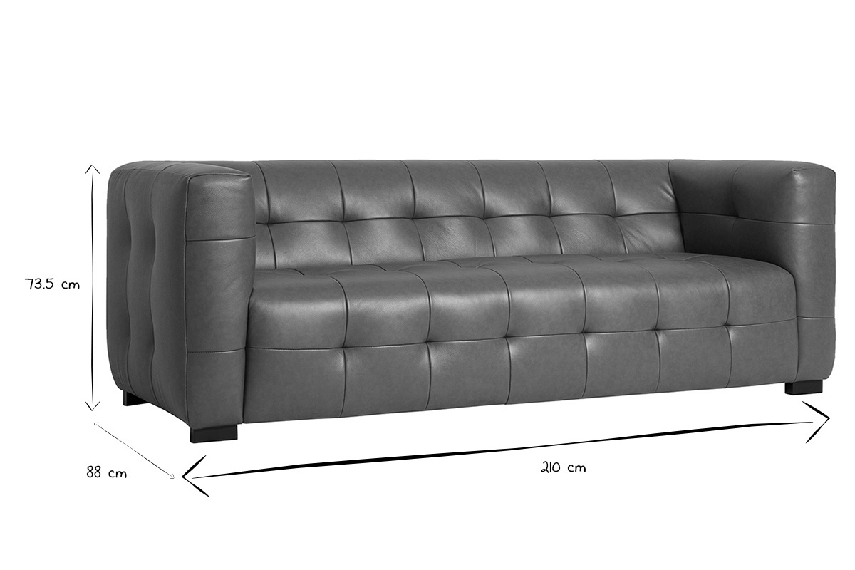 3-Sitzer Ledersofa mit den Ma�en L210 x P88 x H73,5 cm, in Schwarz und Wei�.