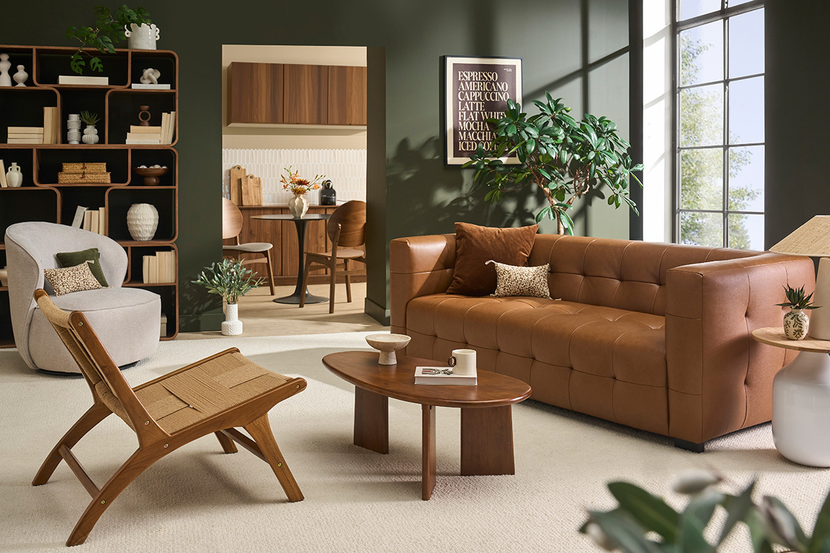 Designer Sofa CORTO in braunem Leder mit 3 Sitzen