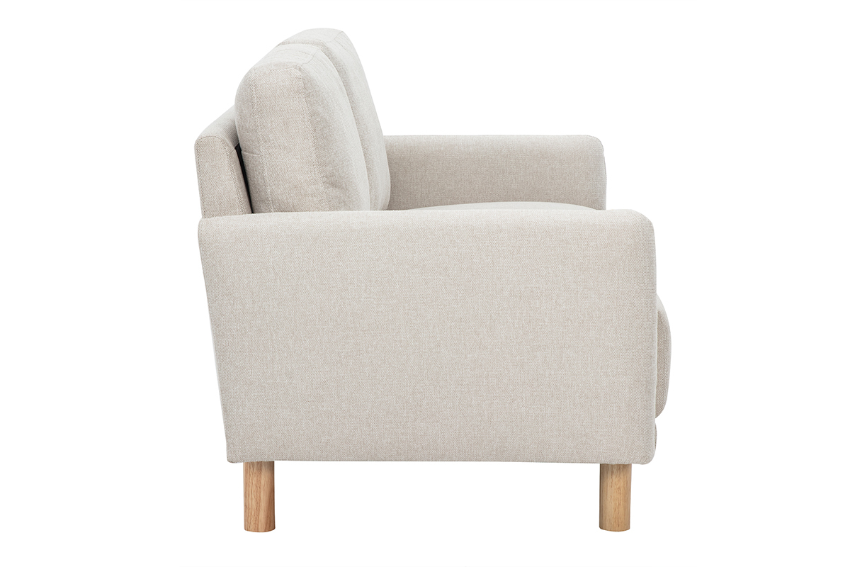 BONO 2-Sitzer Sofa in beige, Samtoptik, Seitenansicht, mit hellen Holzbeinen.