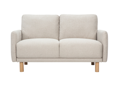 Designer-Sofa f&uuml;r 2 Personen aus beigem Samteffekt-Stoff und hellem Holz BONO