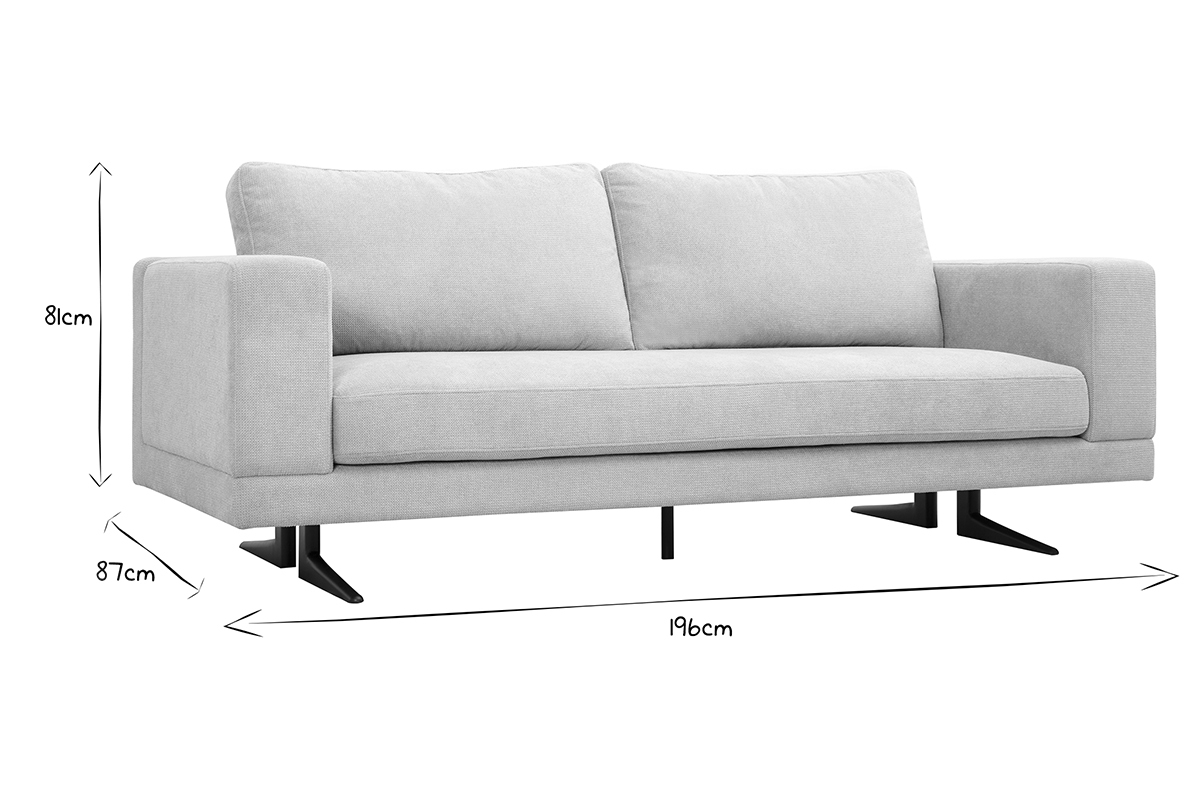Designer-Sofa mit 3 Sitzen aus Beige Chenille-Stoff und schwarzem Metall LENNON