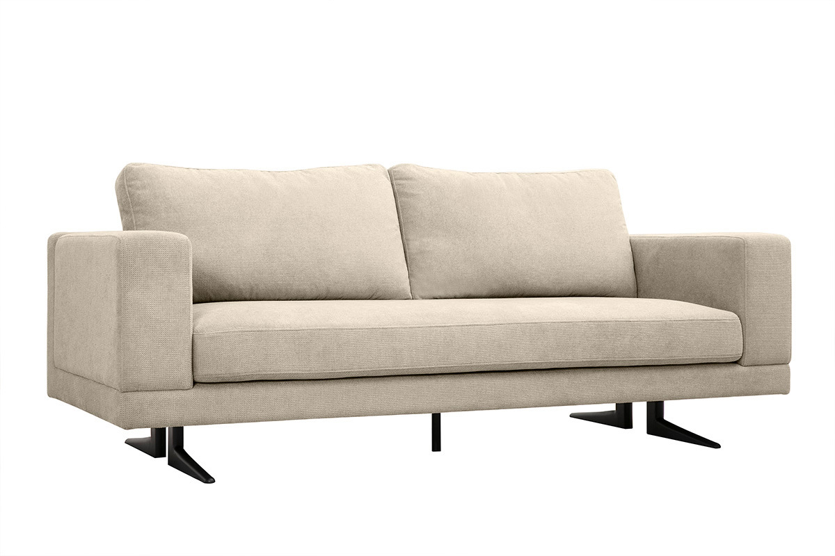 Designer-Sofa mit 3 Sitzen aus Beige Chenille-Stoff und schwarzem Metall LENNON