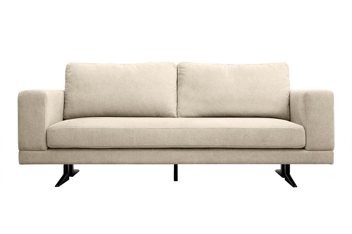 Designer-Sofa mit 3 Sitzen aus Beige Chenille-Stoff und schwarzem Metall LENNON
