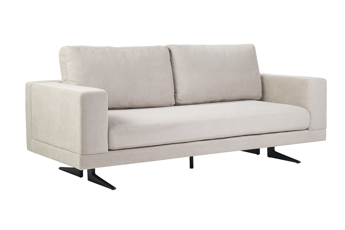 Designer-Sofa mit 3 Sitzen aus Beige Chenille-Stoff und schwarzem Metall LENNON