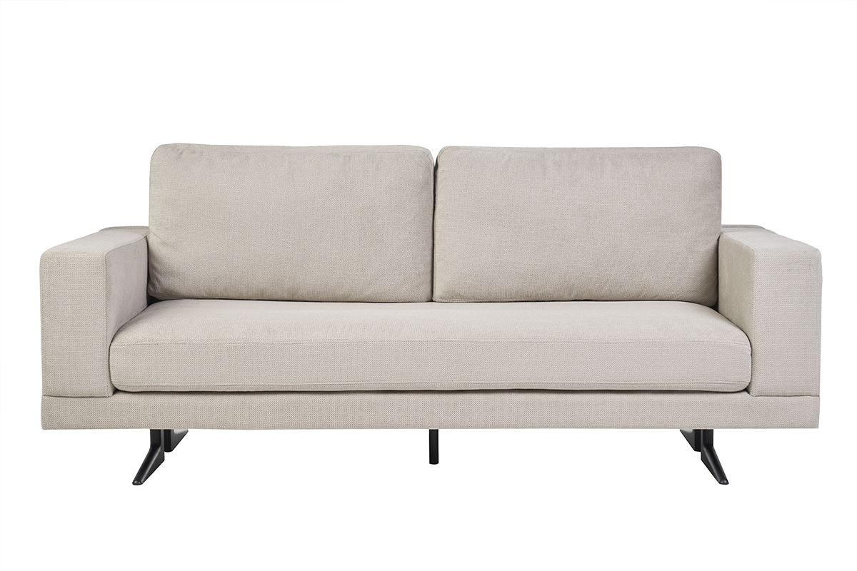 Designer-Sofa mit 3 Sitzen aus Beige Chenille-Stoff und schwarzem Metall LENNON