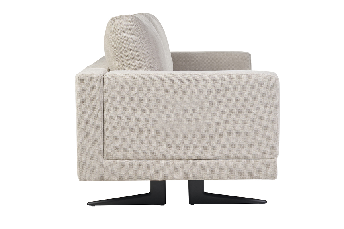 Designer-Sofa mit 3 Sitzen aus Beige Chenille-Stoff und schwarzem Metall LENNON
