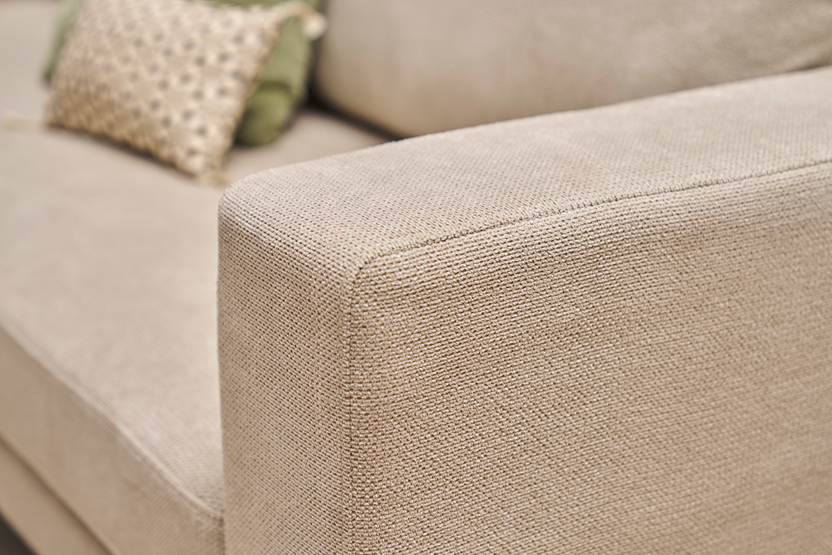 Designer-Sofa mit 3 Sitzen aus Beige Chenille-Stoff und schwarzem Metall LENNON
