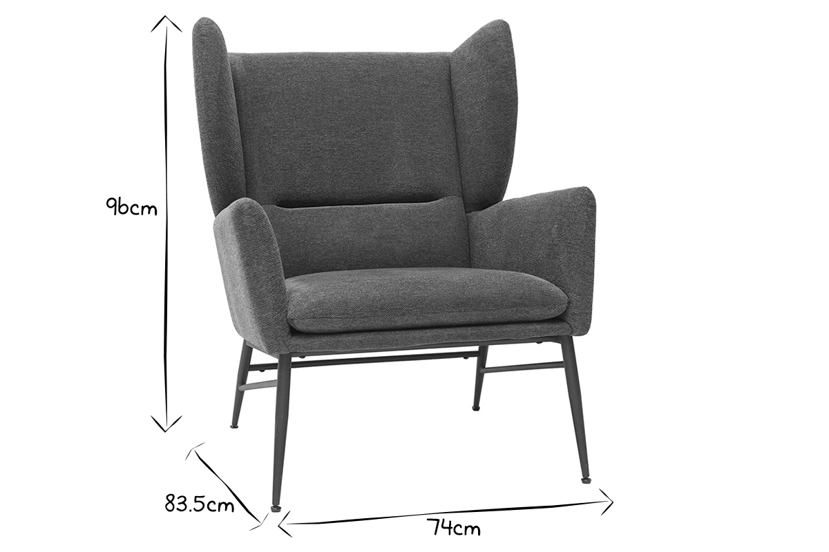 Designer-Stoffsessel aus Metall und hellgrauem strukturiertem Samtstoff COME