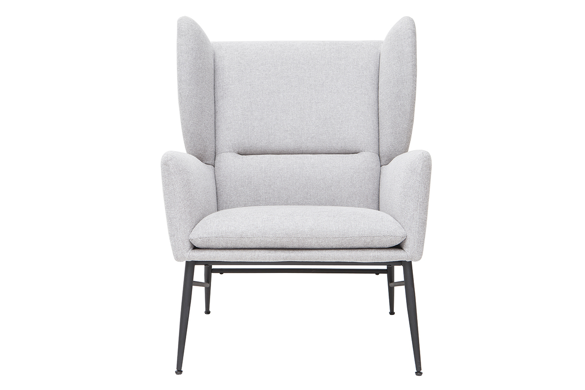 Designer-Stoffsessel aus Metall und hellgrauem strukturiertem Samtstoff COME