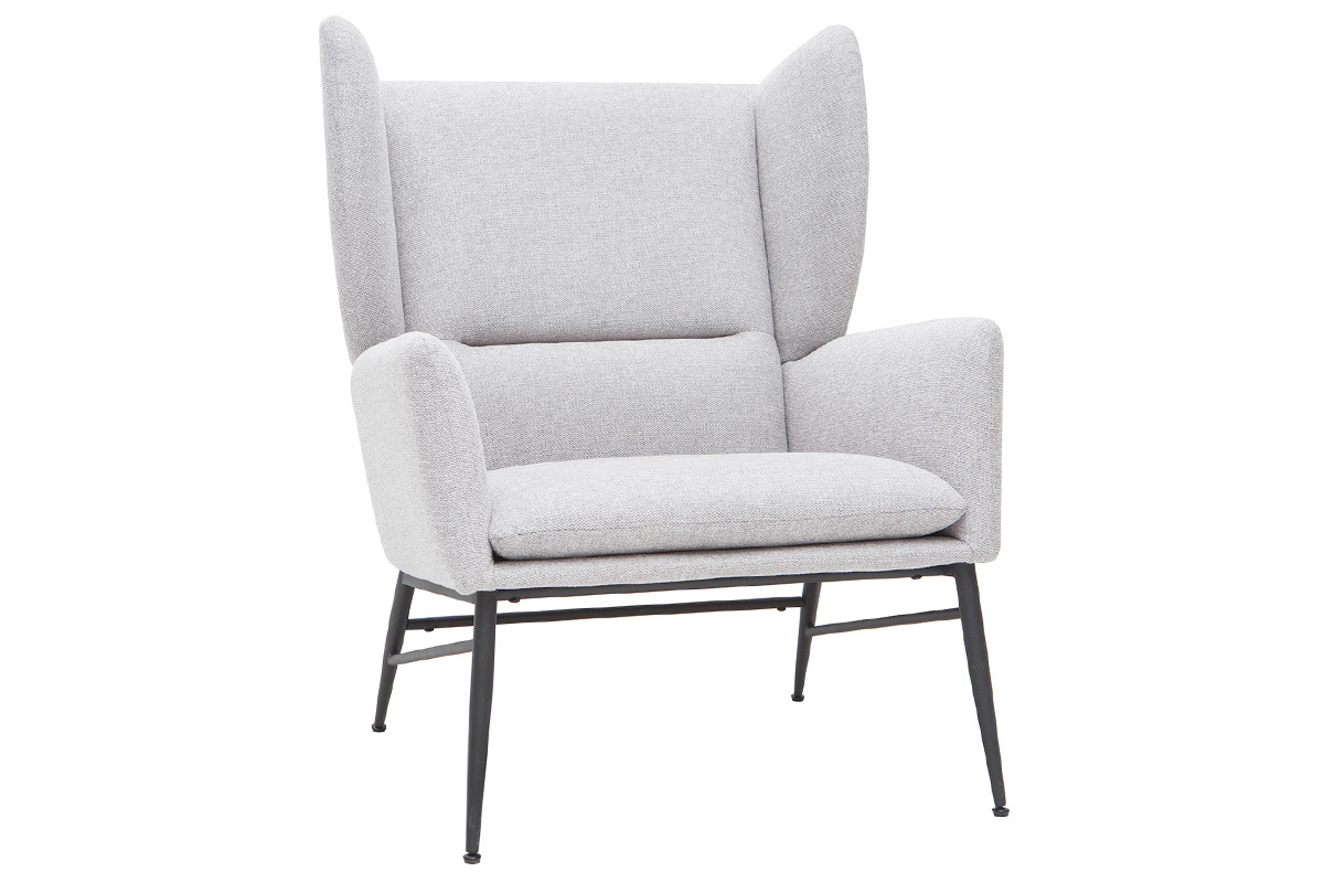 Designer-Stoffsessel aus Metall und hellgrauem strukturiertem Samtstoff COME
