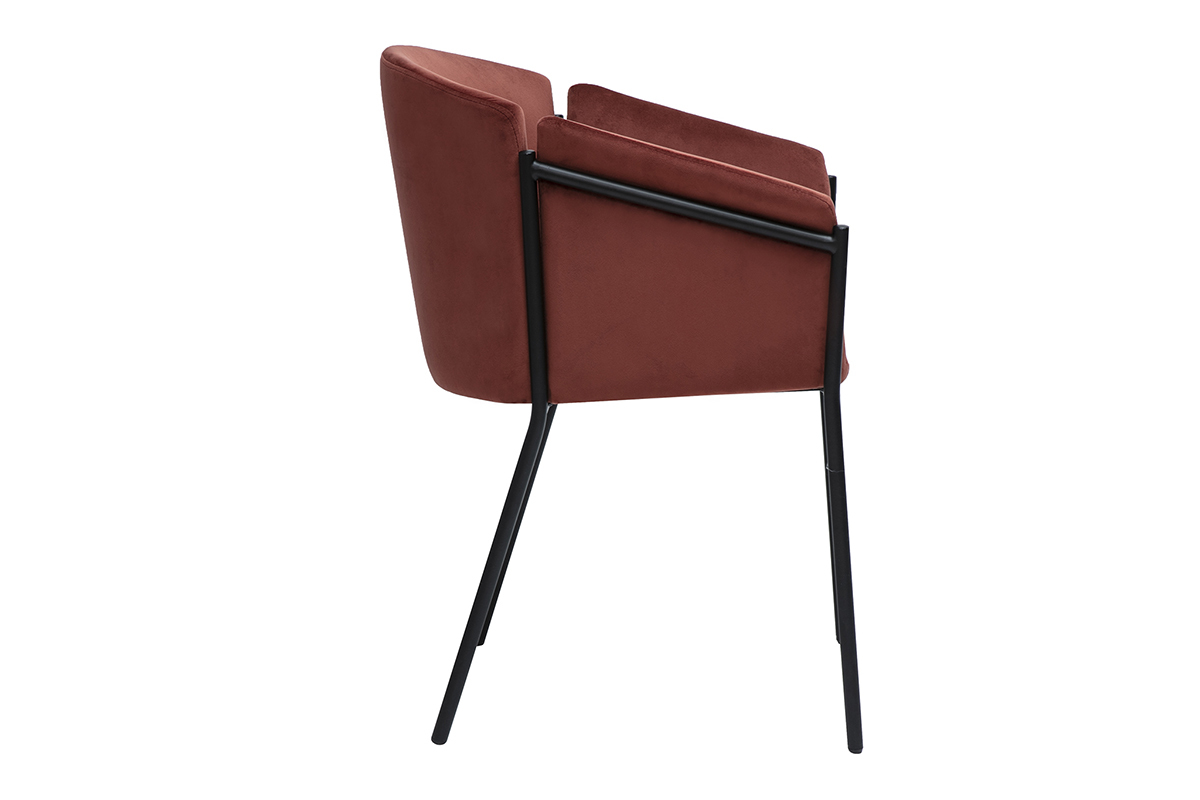 Designer-Stuhl aus rotem Samtstoff Terrakotta und schwarzem Metall BRIANE