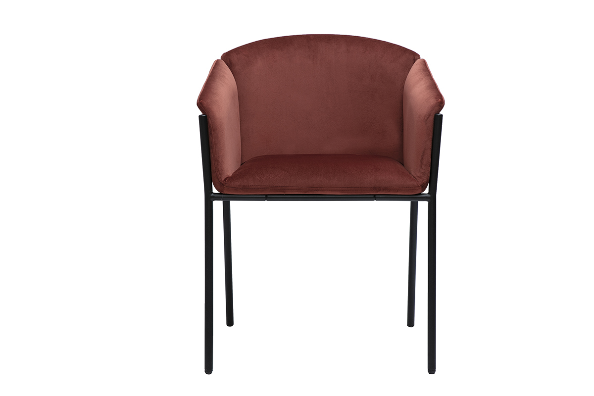 Designer-Stuhl aus rotem Samtstoff Terrakotta und schwarzem Metall BRIANE