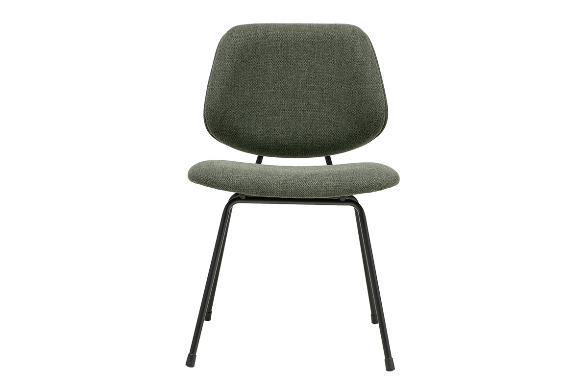 Designstuhl aus khakigr�nem Stoff und schwarzem Metall, Vorderansicht
