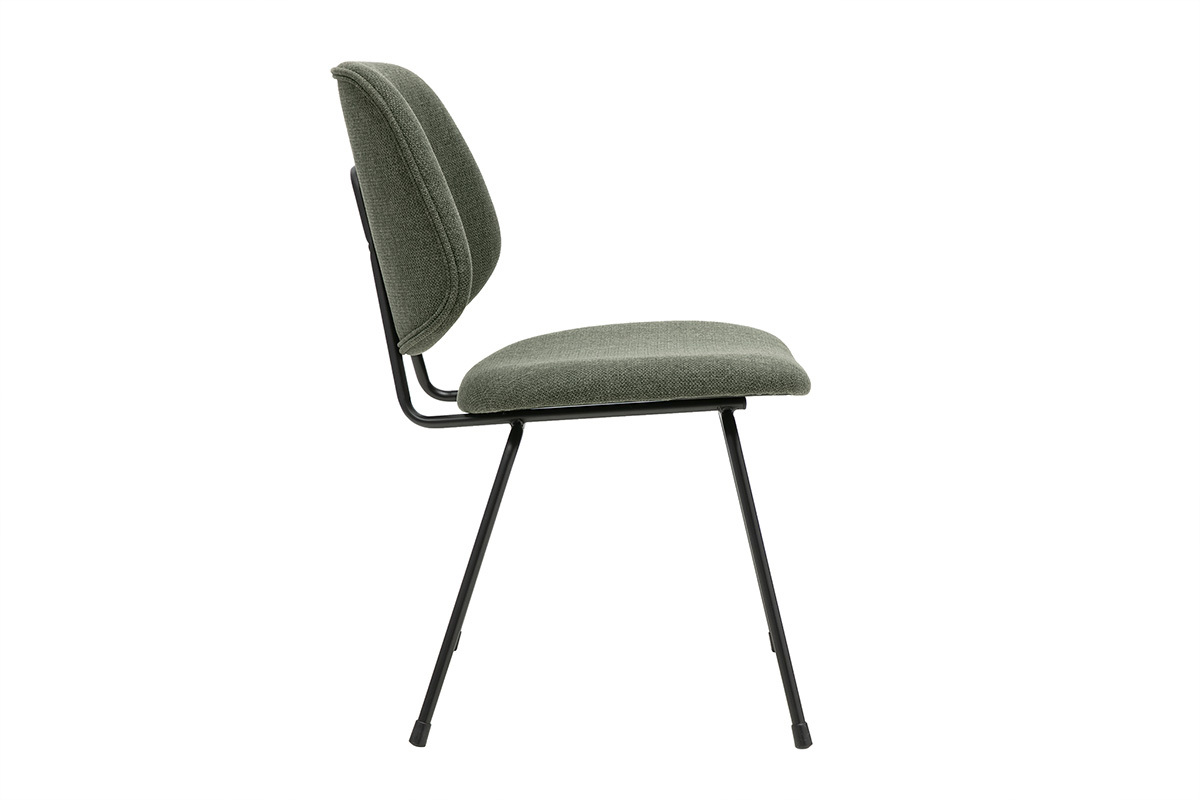Designerstuhl aus gr�nem Khaki-Stoff und schwarzem Metall, Seitenansicht