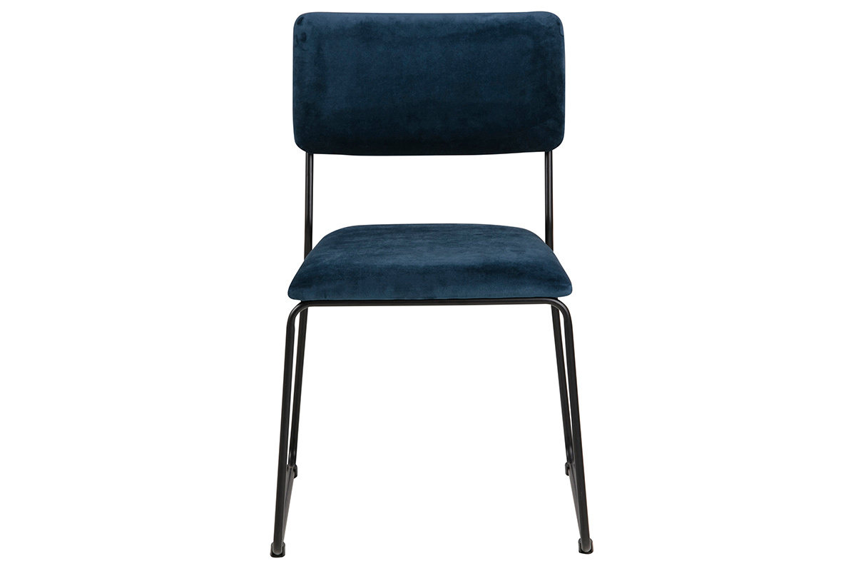 Designer-Sthle aus nachtblauem Samt und Metall (2er-Satz) FLORE