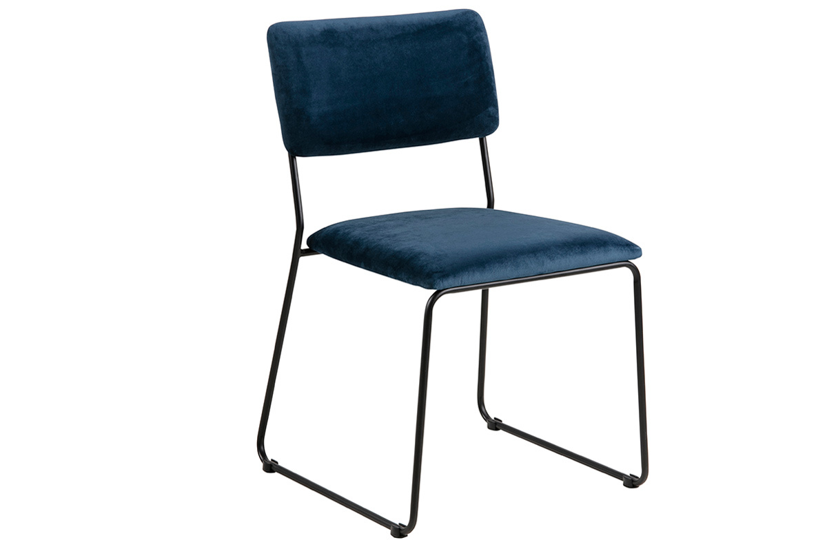 Designer-Sthle aus nachtblauem Samt und Metall (2er-Satz) FLORE
