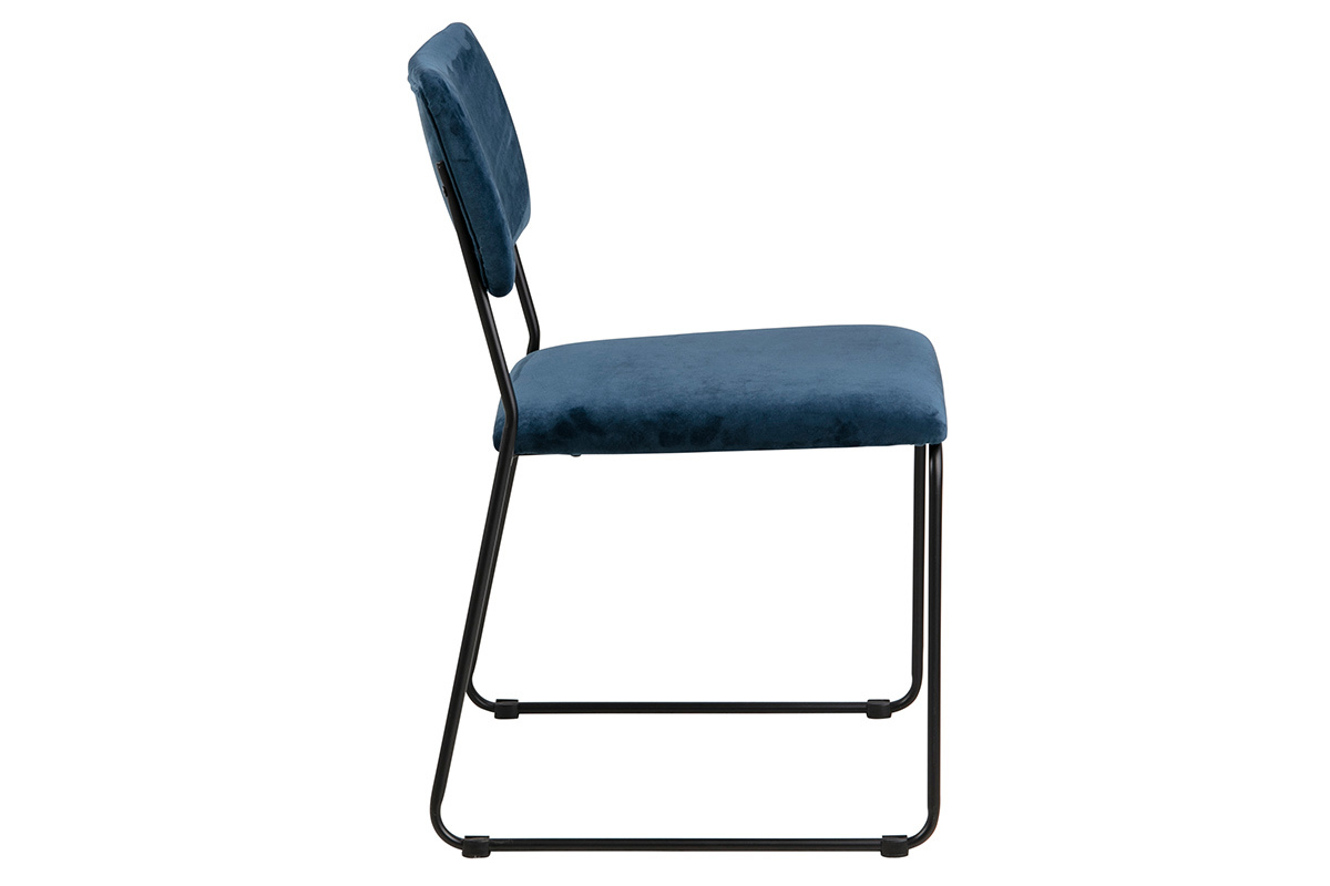 Designer-Sthle aus nachtblauem Samt und Metall (2er-Satz) FLORE