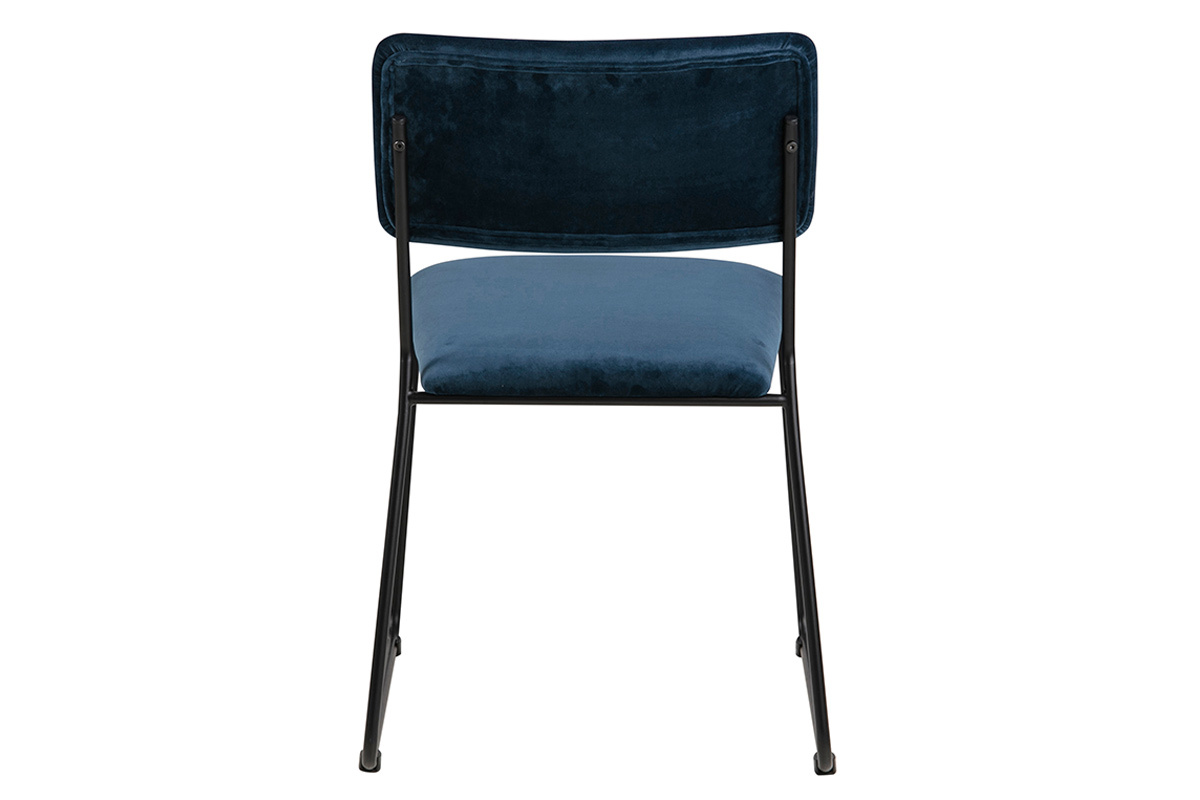 Designer-Sthle aus nachtblauem Samt und Metall (2er-Satz) FLORE