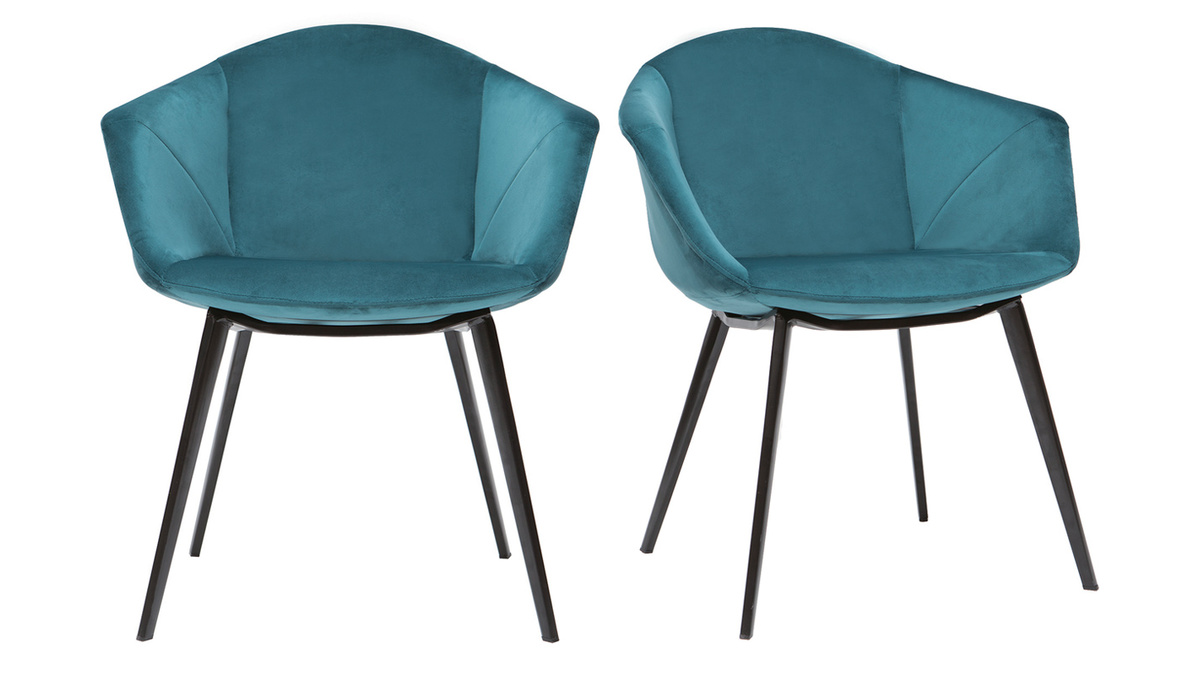 Designer-Stühle aus petrolblauem Samt und Metall (2er-Set) TAYA