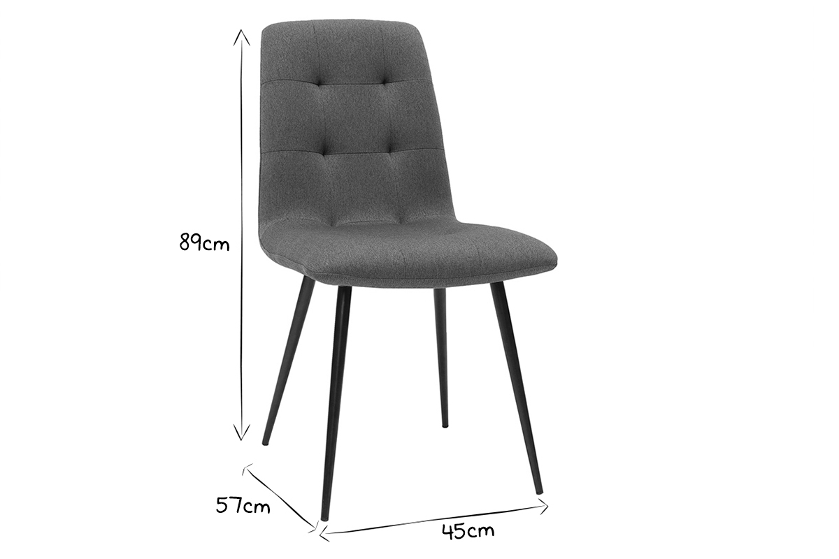 Designer-Sthle gepolstert aus grauem Stoff und schwarzem Metall 2er-Set ESCAPE