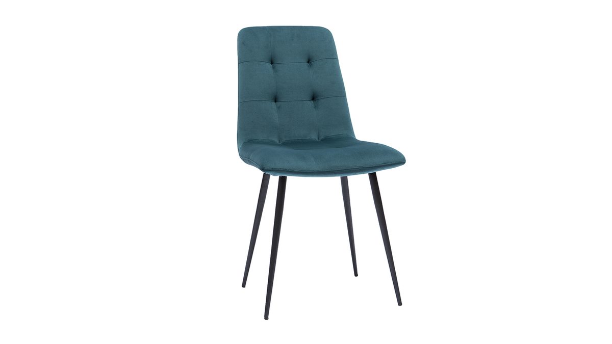 Designer-Stühle gepolstert aus petrolblauem Samt und schwarzem Metall 2er-Set ESCAPE