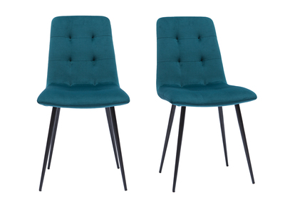 Designer-Stühle gepolstert aus petrolblauem Samt und schwarzem Metall 2er-Set ESCAPE