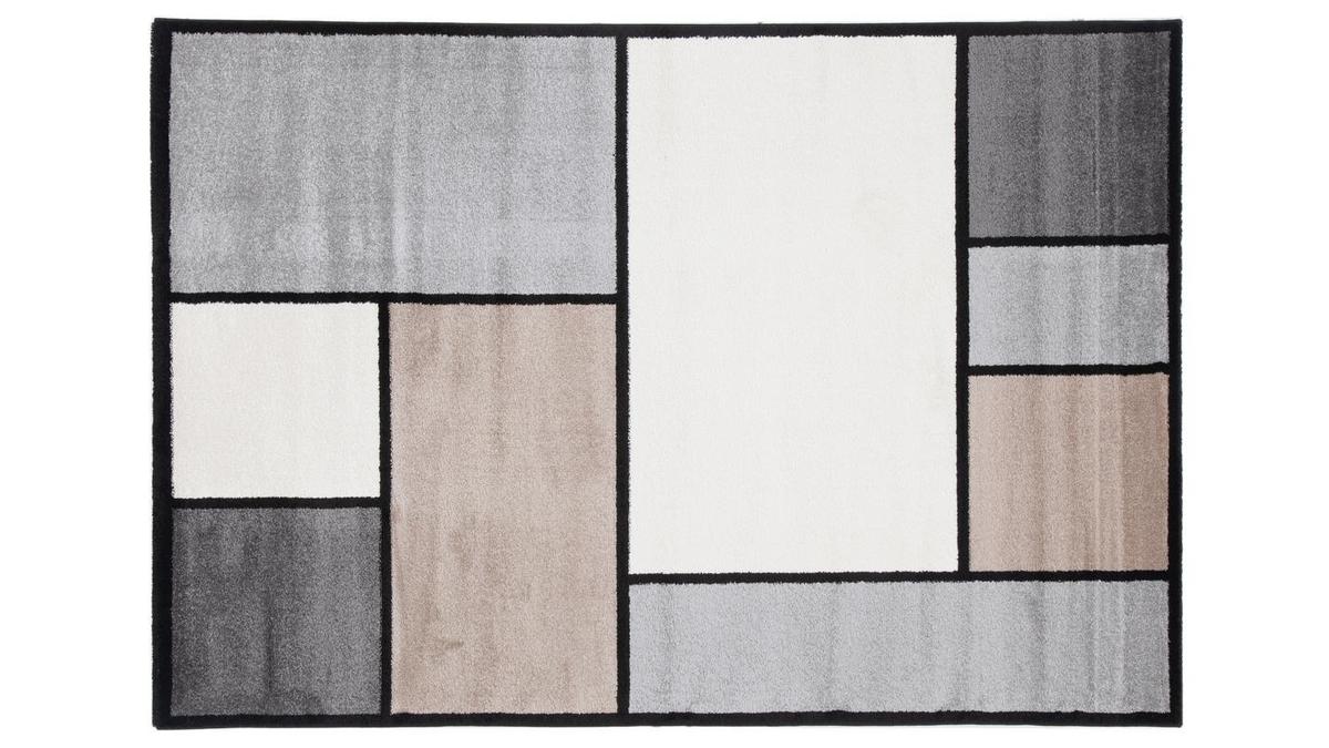 Designer-Teppich wei, taupe und grau 160 x 230 cm CUBIK