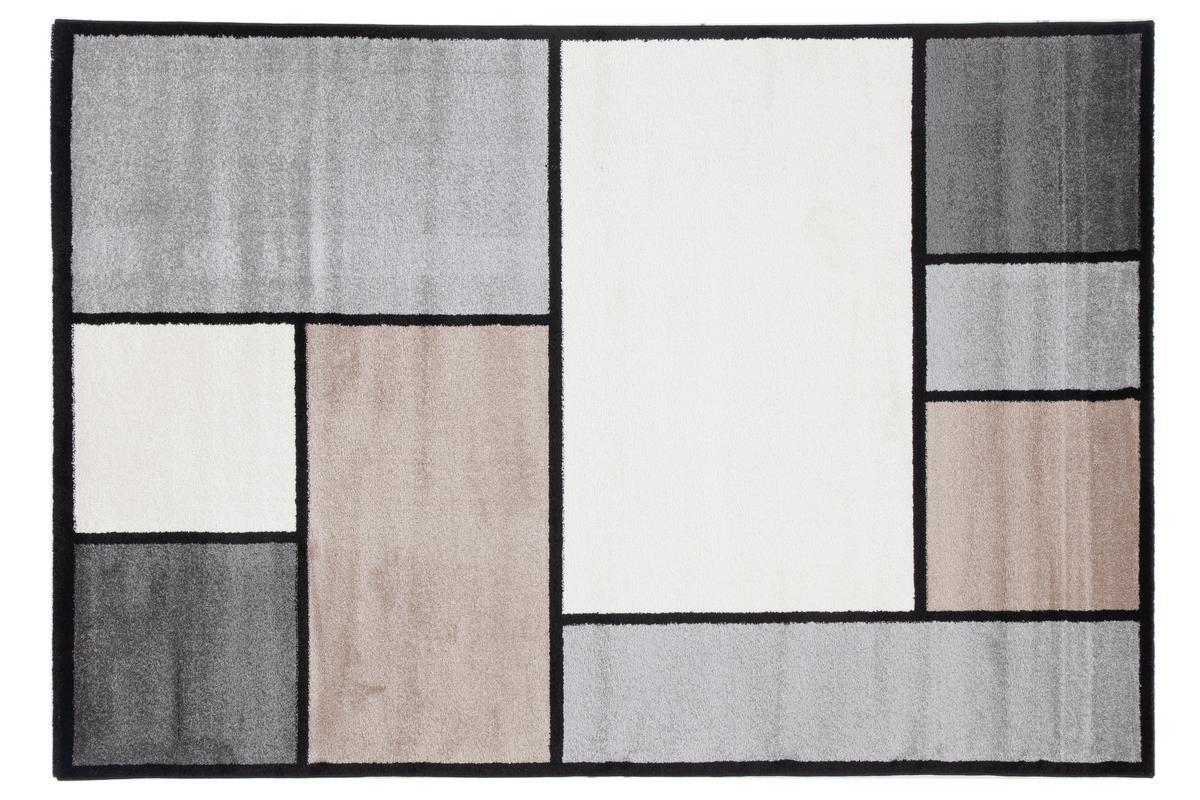 Designer-Teppich wei, taupe und grau 160 x 230 cm CUBIK