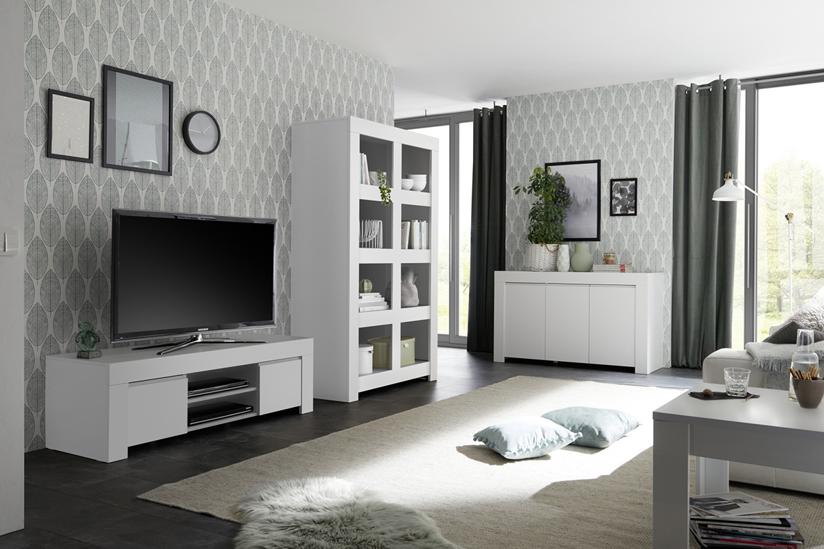 Designer-TV-Schrank matt wei L138 cm TINO